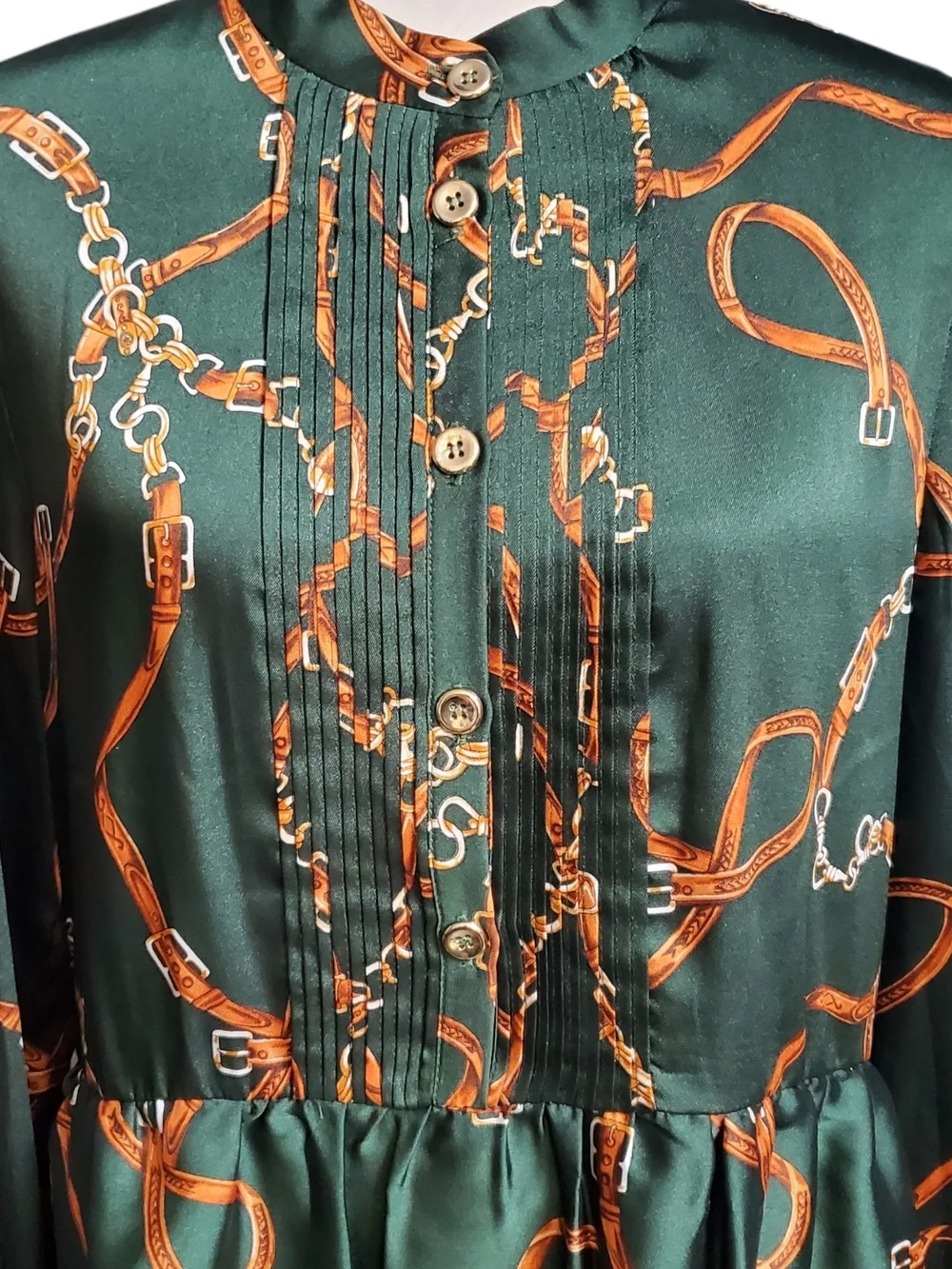 Zara Forest Green Chain-Print Long-Sleeve Dress Size XLarge - Picture 3 of 12